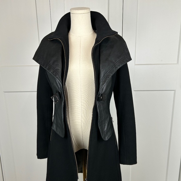 Leather and wool blend coat - Picture 4 of 12
